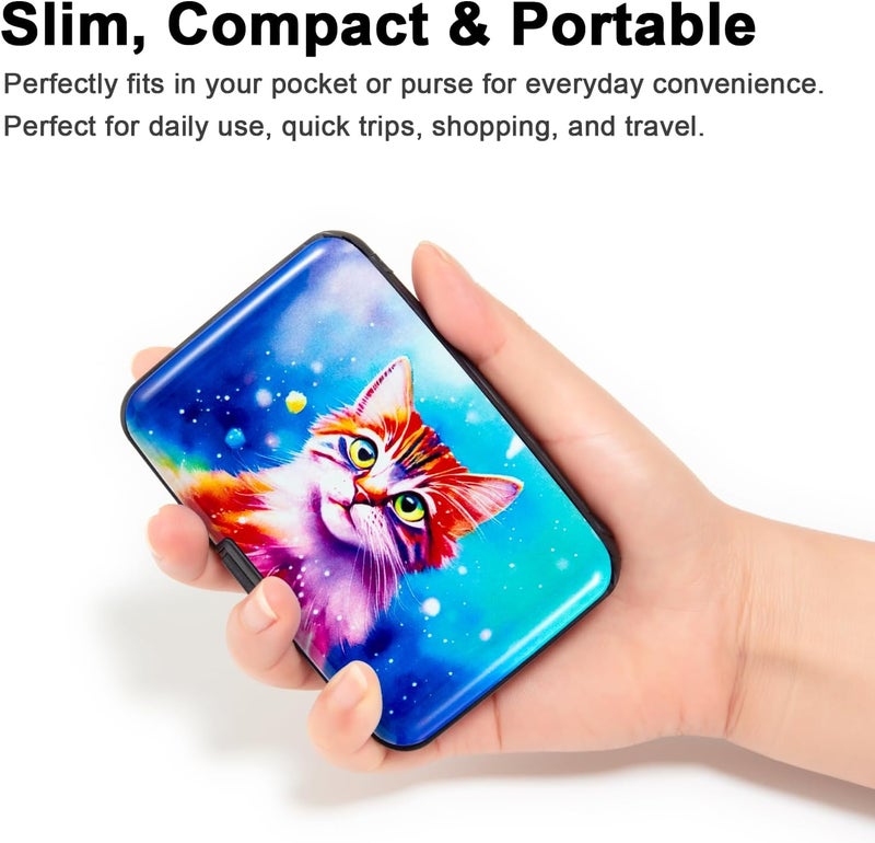 Kaabao Credit Card Holder for Women Men RFID Blocking Wallet Small Business Metal Slim Mini Aluminum Hard Case (Orange Cat) - Image 5